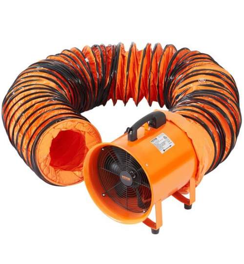 Ventilator portabil cu tubulatura pentru extragere fum, aer fierbinte Vevor 550 W, lungime tub 10 m, 8792 m3/h, IP 44 FMG-SSG550W1016INSF6XV2