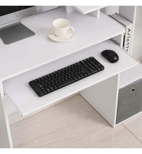 Birou calculator, pal, cu rafturi pentru tastatura si unitate, sertar, alb, max 50 kg, 100x40x86.6 cm MART-AR111635