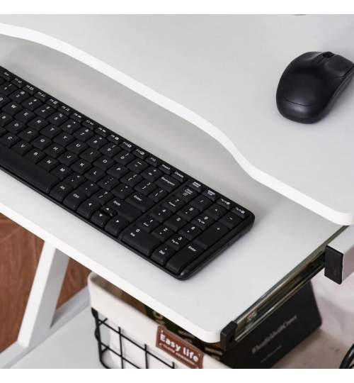Birou calculator, pe roti, metal, pal, cu raft tastatura, alb, max 30 kg, 60x48x73 cm MART-AR076644