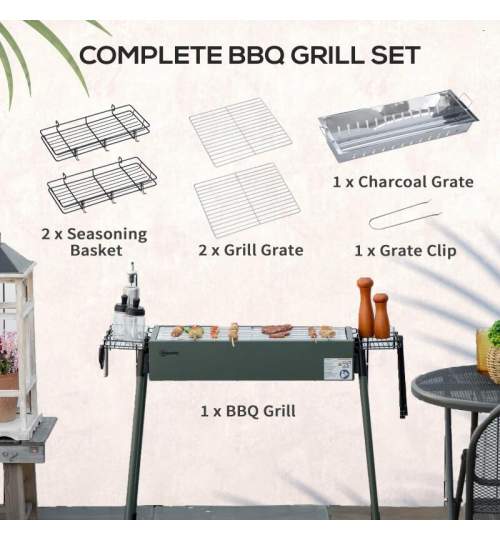 Gratar gradina/picnic, portabil, grill dreptunghiular, cu suport condimente, 77x30x70 cm MART-AR174845