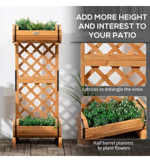 Jardiniera decorativa cu suport pentru plante cataratoare, lemn, 2 nivele, tip butoi, 45x35x112 cm MART-AR168646