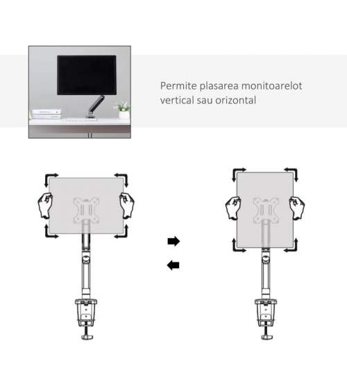 Suport monitor de birou, prindere tip clema/menghina, reglabil, 50x11x19.5-47.5 cm MART-AR122990