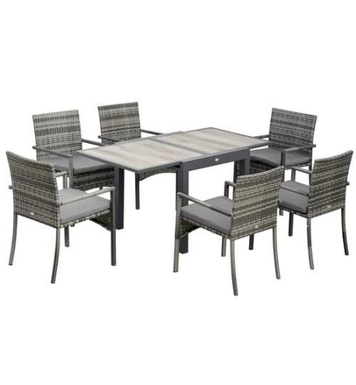 Set mobilier gradina/terasa, gri si maro, ratan sintetic, 1 masa extensibila, 6 scaune, Carolina MART-AR172452