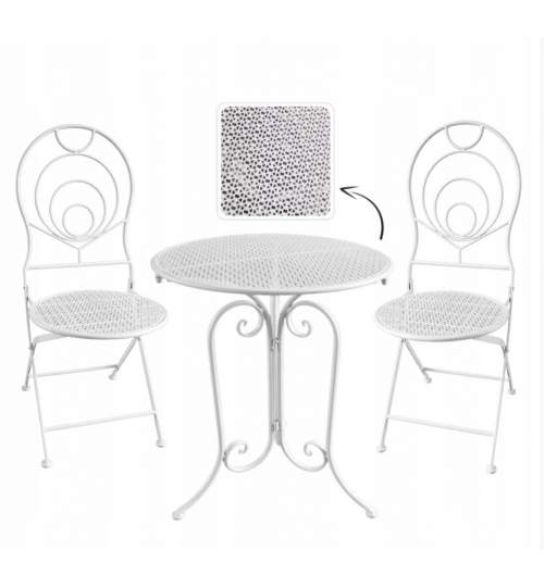 Set mobilier gradina/terasa, metal, alb, 1 masa, 2 scaune, Linda MART-GOM8237