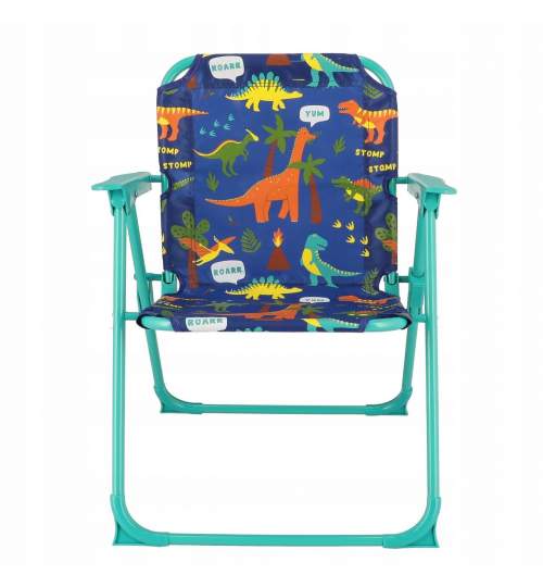 Set mobilier gradina/terasa pentru copii, pliabil, albastru, model dinozauri, 1 masa cu umbrela, 2 scaune, Ergos MART-OM-258631