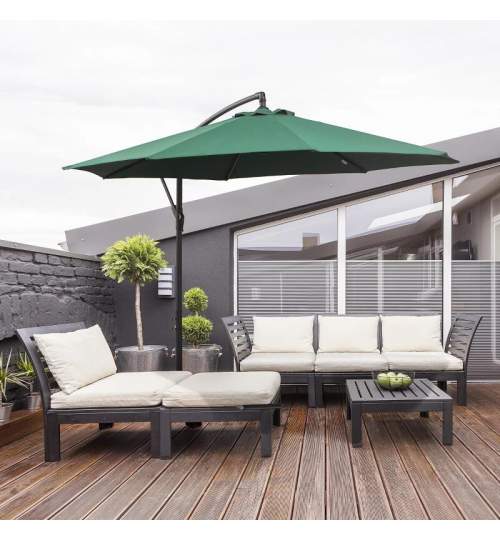 Umbrela gradina/terasa, articulatie tip banana, cu manivela, verde, 300 cm MART-AR056851