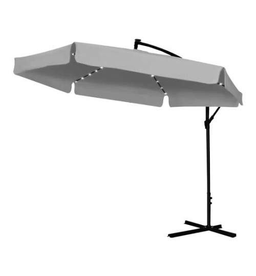 Umbrela gradina/terasa cu LED, Chomik, articulatie tip banana, gri, 300 cm MART-GAO1497