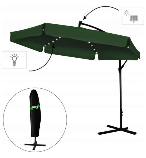 Umbrela gradina/terasa cu LED, Chomik, articulatie tip banana, verde, 300 cm MART-GAO1510