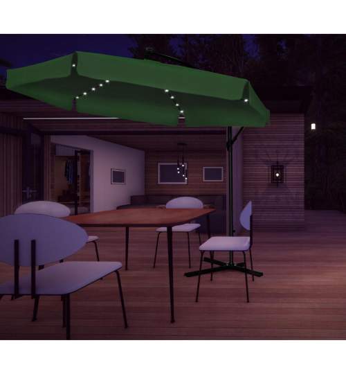 Umbrela gradina/terasa cu LED, Chomik, articulatie tip banana, verde, 300 cm MART-GAO1510