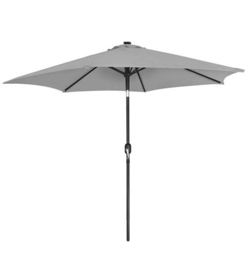 Umbrela gradina/terasa cu LED, manivela, Chomik, gri, 300 cm MART-GAO1527