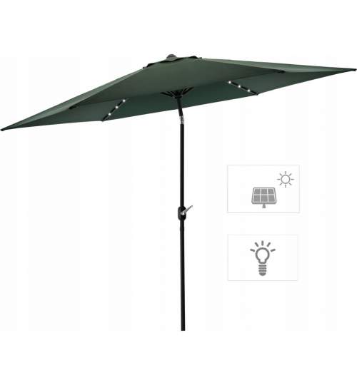 Umbrela gradina/terasa cu LED, manivela, Chomik, verde, 300 cm MART-GAO1541