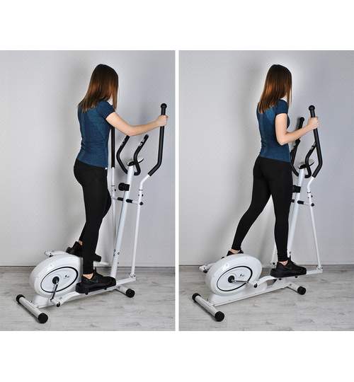 Bicicleta eliptica magnetica antrenament fitness cu afisaj LCD, capacitate 110kg, culoare Alb