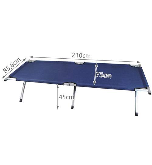 Pat pliabil solid pentru camping, dimensiuni 210x85,6x45cm, culoare albastru