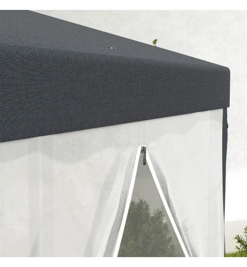 Pavilion/foisor pentru gradina/terasa, cadru metalic, cu plasa de tantari, gri inchis, 3.94x3.94x2.5 m MART-AR211854