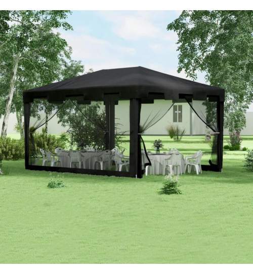 Pavilion/foisor pentru gradina/terasa, cadru metalic, cu plasa de tantari, gri inchis, 3.95x2.95x2.55 m MART-AR206645