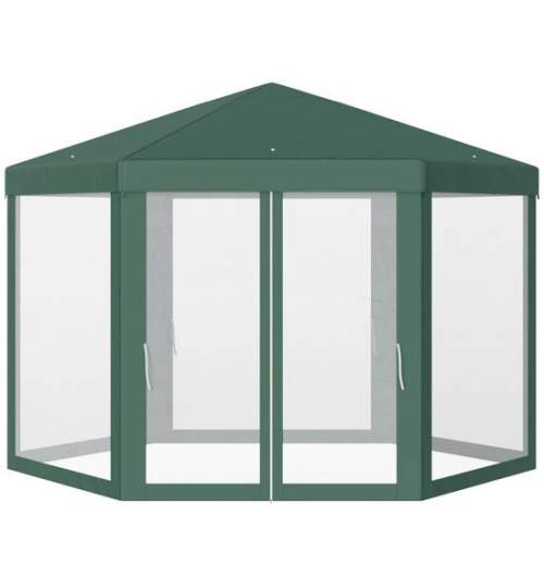 Pavilion/foisor pentru gradina/terasa, cadru metalic, cu plasa de tantari, verde, 3.94x3.94x2.5 m MART-AR019160