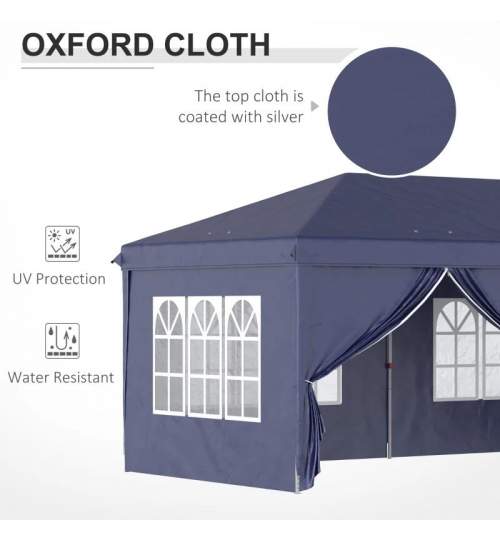 Pavilion pentru gradina/comercial, cadru metalic material Oxford, 6 pereti, cu geanta, albastru, 5.85x2.95x2.70 m MART-AR177419