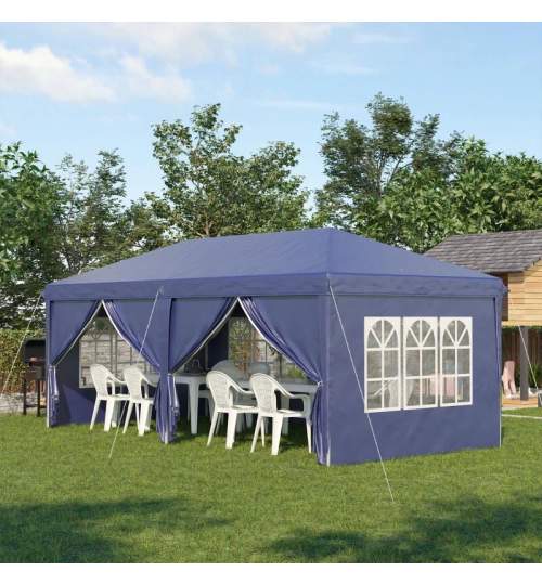 Pavilion pentru gradina/comercial, cadru metalic material Oxford, 6 pereti, cu geanta, albastru, 5.85x2.95x2.70 m MART-AR177419