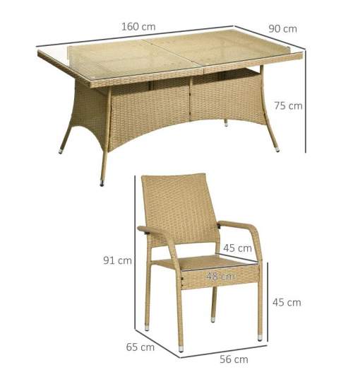 Set mobilier gradina/terasa, PE, ratan, otel, bej, 1 masa, 6 scaune, Dorothy MART-AR22049