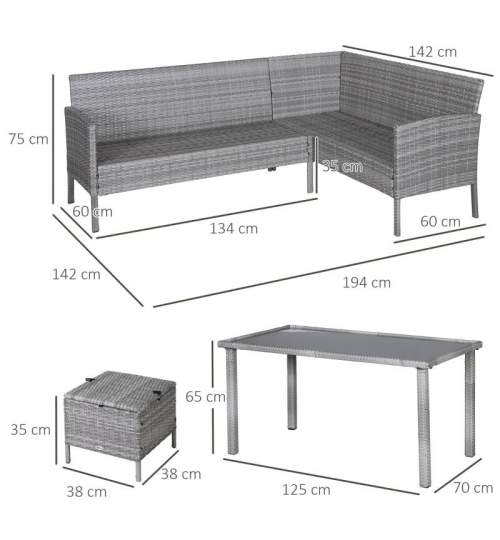 Set mobilier gradina/terasa, gri, ratan sintetic, 1 masa, 2 canapele, 2 tabureti, Penelope MART-AR059692