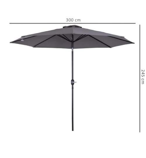 Umbrela gradina/terasa, cu inclinatie, manivela, gri inchis, 300 cm MART-AR137017