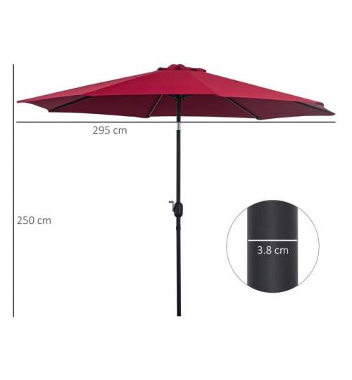 Umbrela gradina/terasa, cu inclinatie, manivela, rosu bordo, 300 cm MART-AR033937