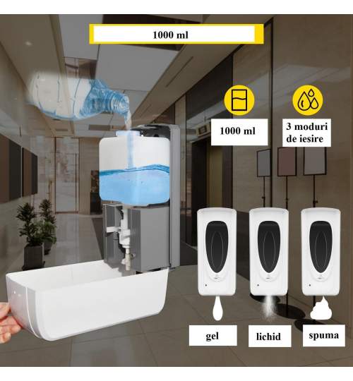 Dispenser automat pentru sapun, suport servetele, 1000 ml, Aluminiu si plastic, Argintiu FMG-XDZJKYDXSYJDGGPY1V0