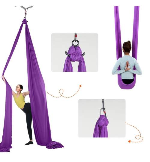 Hamac pentru yoga, dimensiuni 8 x 2.8 m, capacitate 1000 kg, 100 g/m², Violet, accesorii prindere FMG-DCK822X28MSZR9A6KV0