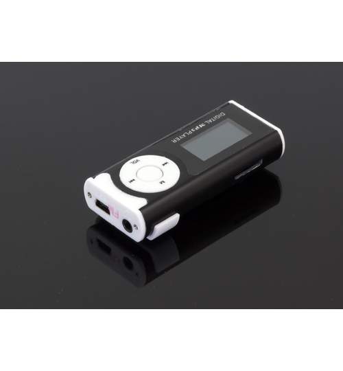 Mini MP3 Player portabil cu afisaj LCD, Radio, microSD, USB si lanterna incorporata, culoare Negru