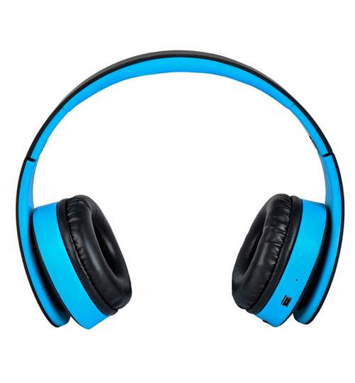 Casti Audio cu Bluetooth MP3, Microfon, Radio FM, USB, Putere 50W, Culoare Albastru