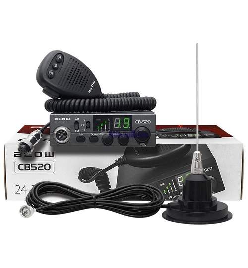 Kit Statie Radio Auto CB Blow CB520 cu Antena 85cm Inclusa, 40 Canale