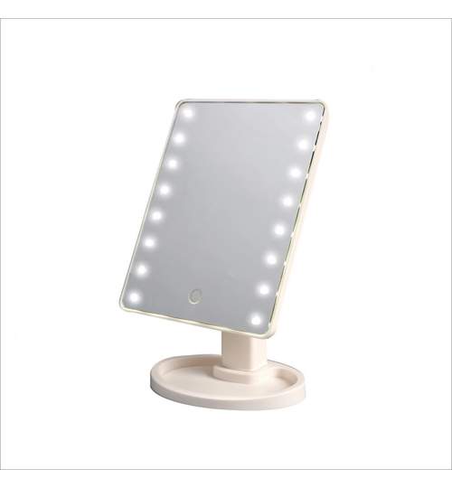 Oglinda pentru Machiaj si Cosmetica Iluminata cu 16 LED-uri, Rotativa 360 Grade, Dimensiuni 27x17cm