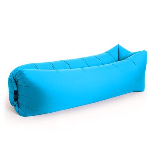 Saltea Gonflabila tip Sezlong Lazy Bag pentru Plaja sau Piscina, Umflare Rapida fara Pompa + Rucsac Depozitare, culoare albastru