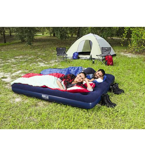 Saltea gonflabila pentru plaja / camping pentru 2 persoane, dimensiuni 203x183x22 cm, culoare Bleumarin