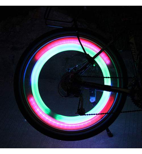 Set 4 LED-uri Iluminat Decorativ pentru Spite Bicicleta cu 3 Tipuri de Iluminare, Culoare Rosu