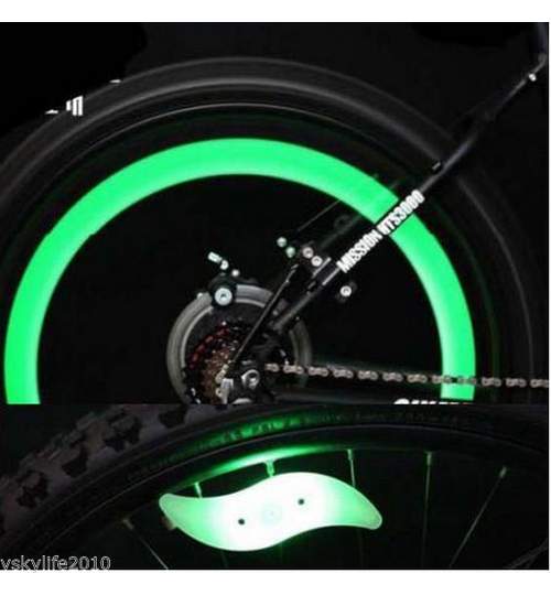 Set 4 LED-uri Iluminat Decorativ pentru Spite Bicicleta cu 3 Tipuri de Iluminare, Culoare Verde