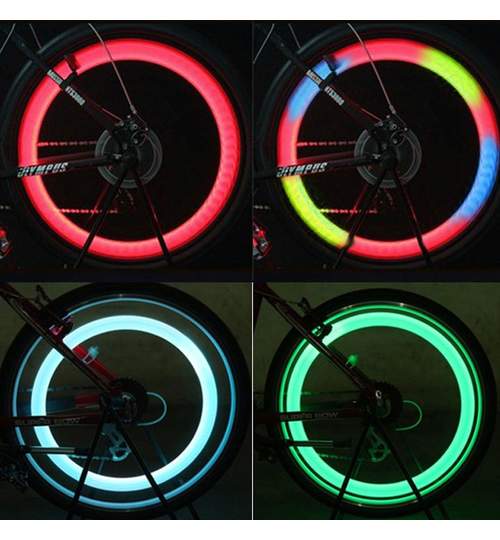 Set 4 LED-uri Iluminat Decorativ pentru Spite Bicicleta cu 3 Tipuri de Iluminare, Culoare Verde