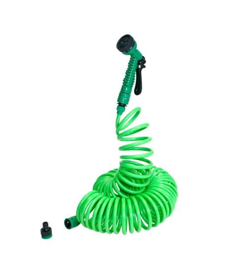 Furtun tip Spirala Extensibila pentru Udat Gradina cu Pistol 7 Functii, Material PVC, Lungime 15m, Culoare Verde