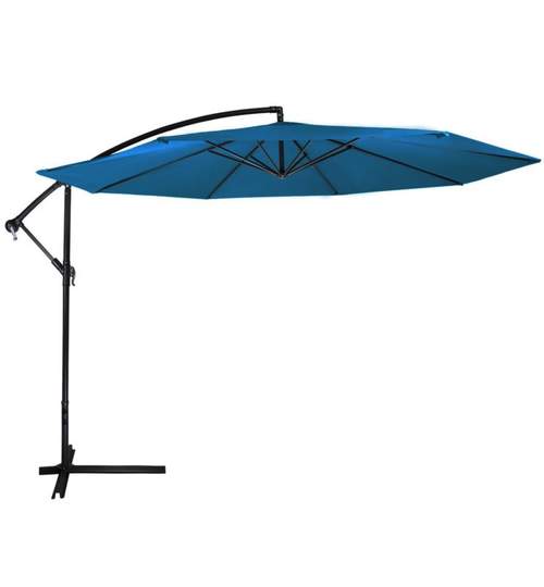 Umbrela Pliabila cu Suport pentru Terasa, Curte sau Gradina, Culoare Albastru, Diametru 300cm