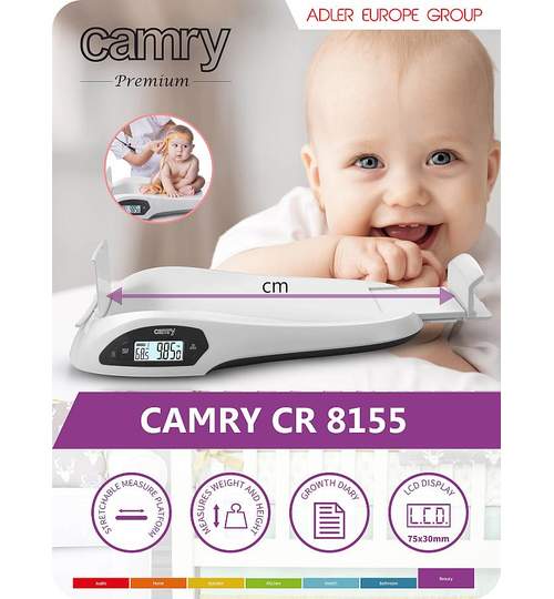 Cantar Digital Camry 2-in-1 pentru Nou Nascuti / Bebelusi, Masurare Lungime si Greutate, Capacitate 25kg