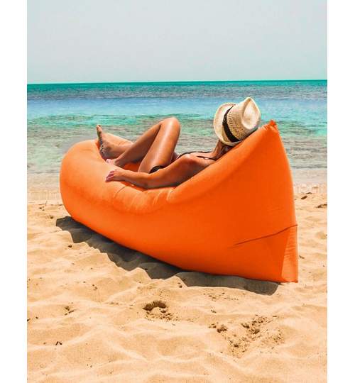 Saltea Gonflabila tip Sezlong Lazy Bag pentru Plaja sau Piscina + Rucsac Depozitare, culoare Galben