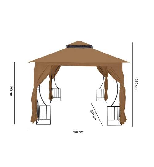 Cort Pavilion 3x3m Premium pentru Curte sau Gradina cu Pereti Laterali Detasabili, Culoare Maro