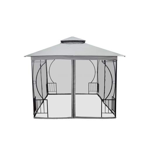 Cort Pavilion 3x3m Premium pentru Curte sau Gradina cu Pereti tip Plasa Anti Insecte, Culoare Gri