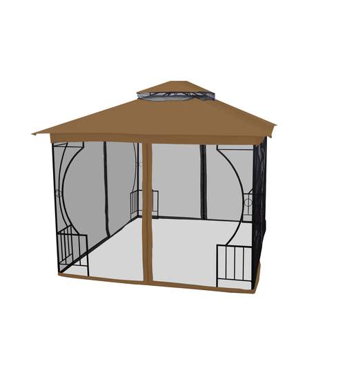 Cort Pavilion 3x3m Premium pentru Curte sau Gradina cu Pereti tip Plasa Anti Insecte, Culoare Maro
