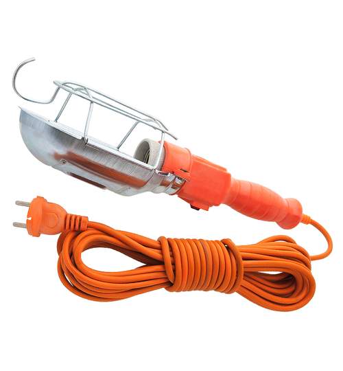 Lampa de Lucru pentru Atelier cu Buton ON/OFF, Protectie si Carlig de Agatare, Lungime Cablu 10m