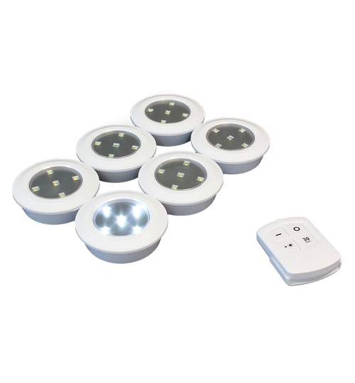 Set 6 Lampi LED Rotunde Fara Fir tip Spoturi pe Baterii, Controlabile din Telecomanda