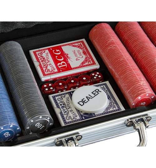 Set Joc de Poker cu 500 Jetoane Universale si Valiza Metalica + Accesorii Complete