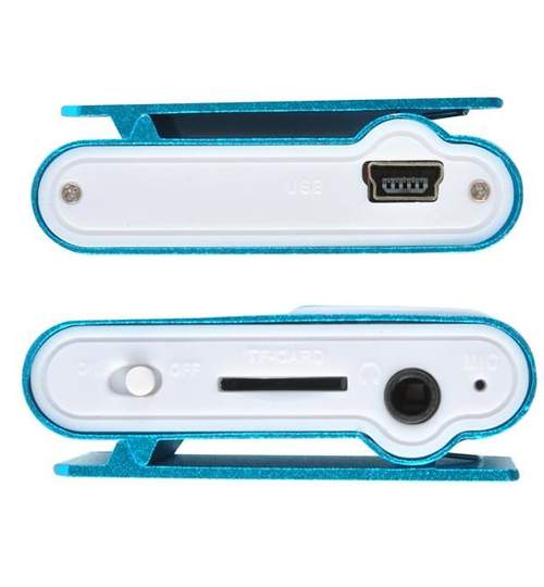 Mini MP3 Player cu Afisaj LCD si Slot USB 2.0, suporta card microSD de pana 32GB, culoare Albastru