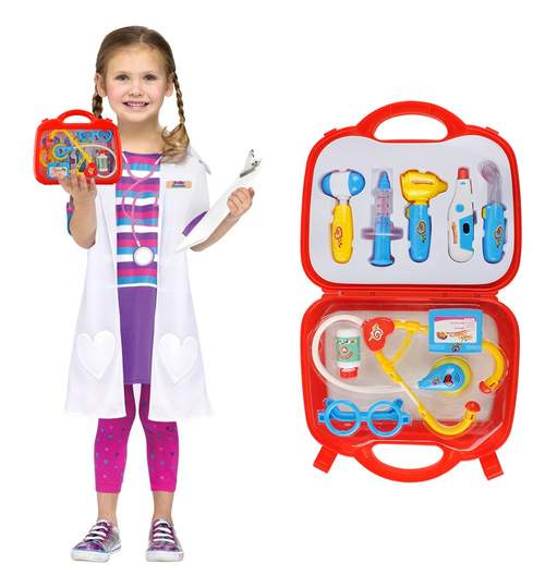Trusa de medic doctor pentru copii, joc educational cu 10 elemente functionale