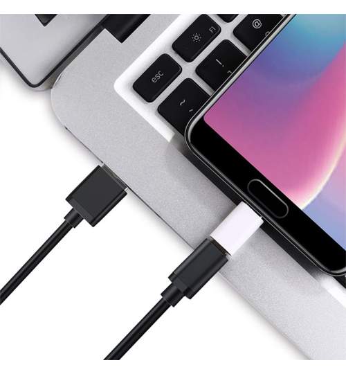 Mufa Adaptor USB Lightning de la Micro USB la USB-C, Culoare Alb